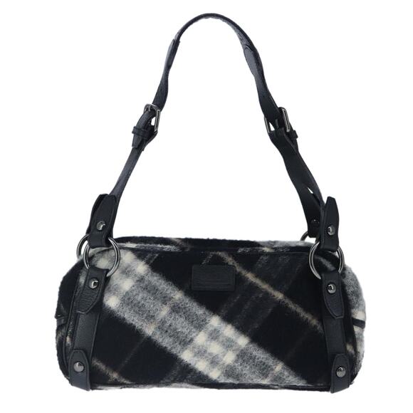 Burberry Nova Check Blue Label Shoulder Bag Wool Leather Black - Picture 2 of 16